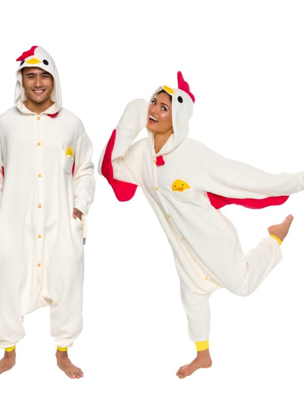 FUNZIEZ! Chicken Hooded Onesie Cream with Red Accents Adult Size Small Unisex